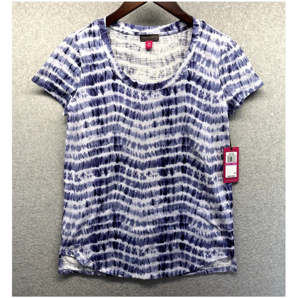Vince Camuto Womens T-Shirt Tie Dye Size XXS Blue & White Short Sleeve Top NWT